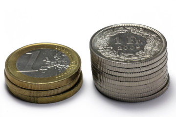 euro und frankenmünzen