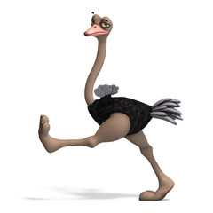 cute toon ostrich gives so much fun. 3D rendering with clipping - obrazy, fototapety, plakaty