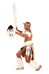zulu warrior fighting on white