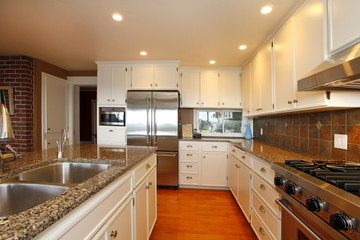 Luxury white kitchen with beautiful granite