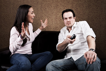 Couch potato and angry wife