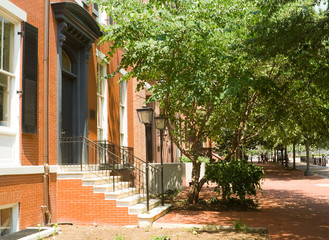 Brick Colonial Row Homes Street Sidewalk DC USA