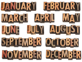months in letterpress type