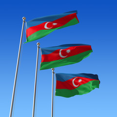 Flag of Azerbaijan against blue sky. 3d illustration.