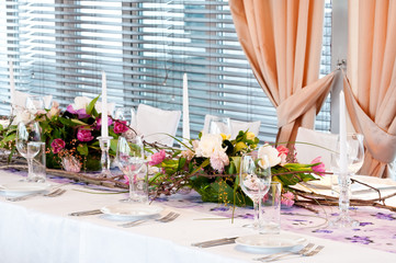 catering table set with flowers