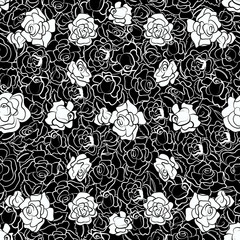 Motif répétitif de rose noir et blanc