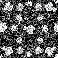 Crédence de cuisine en verre imprimé Fleurs noir et blanc Motif répétitif de rose noir et blanc