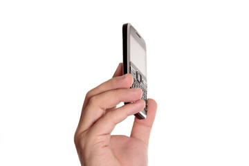 Flat Cell Phone in Hand isolated on White