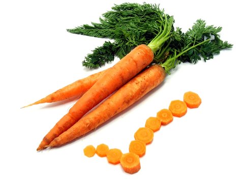 Fresh carrots with a yes tick on a white background