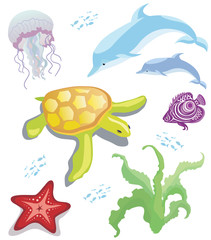 Set of sea animals on a white background