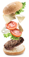 Flying ingredients of hamburger