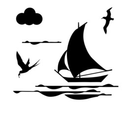 silhouette sailfish on white background