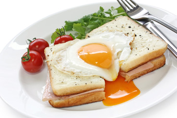 croque madame , french ham and cheese sandwich with fried egg