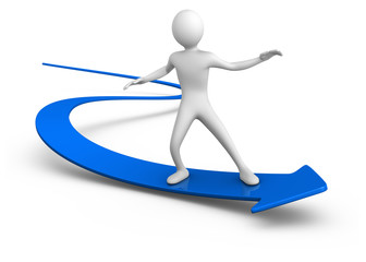 Personnage 3d symbole positif fl&egrave;che bleue