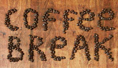 coffee beans on wooden table, coffee break