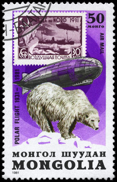 MONGOLIA - CIRCA 1981 Graf Zeppelin and Bear