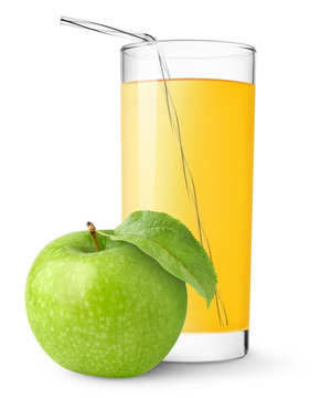 Isolated drink. Glass of apple juice and green apple isolated on white background