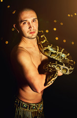 young man with a python