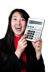 Asian woman with calculator