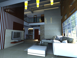 Interior fashionable living-room rendering