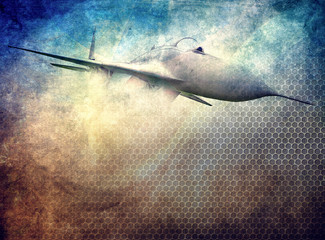 Aviation, grunge background, jet fighter