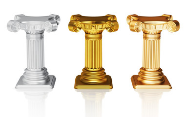 Silver gold and bronze pedestals