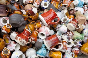 Small ceramic  jugs and cups macro