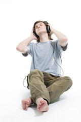 Young man listening music