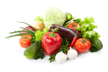 fresh vegetables on the white background