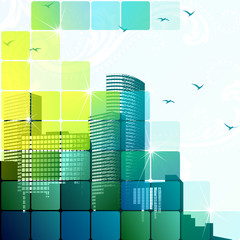 Dynamic cityscape in green