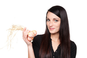 Produce - vegetables woman with garlic