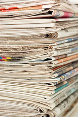 Pile of newspapers close up