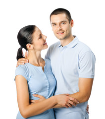 Portrait of young happy smiling attractive couple, isolated