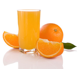 juice and oranges isolated on white