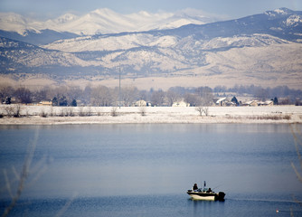 Fishing boat on a lake in winter