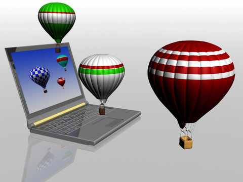 Hot air balloons  take off from the screen of laptop.