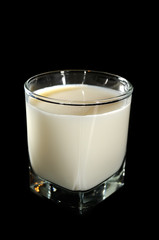 Glass of Milk on Black Background
