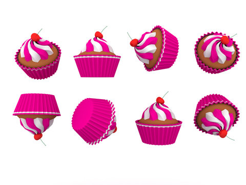 Pink Muffins In Different Styles