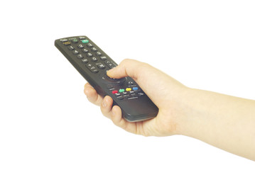remote control in hand