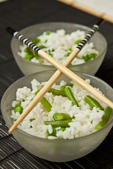 asian bowl with rice, pea and grean beans