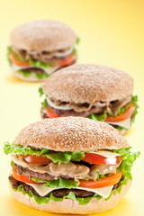 Three delicious hamburger