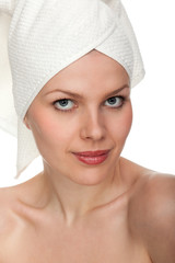 Woman with a towel wrapped around her