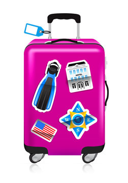 Red Suitcase For Travel With Stickers