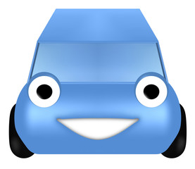 happy blue car