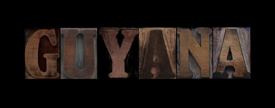the word Guyana in old letterpress wood type
