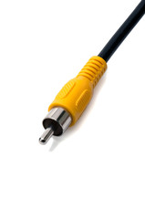 single yellow metal rca plug with cord