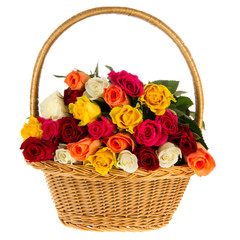 Fototapeta na wymiar Colorful bouquet roses in basket
