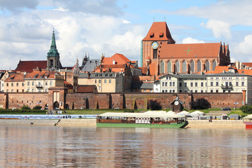 Torun - reflection in Vistula river. Poland. - obrazy, fototapety, plakaty