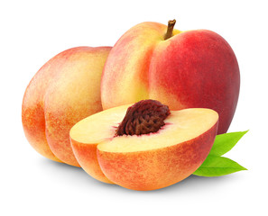 Isolated peaches. Nectarine peach fruits isolated on white background © ChaoticDesignStudio
