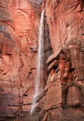 Sinawava Waterfall Red Rock Wall Zion Canyon National Park Utah
